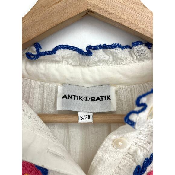 Antik Batik Floral Hand-Embroidered Ruffle Collar Clotilda Crepe Blouse - Small - Picture 7 of 14